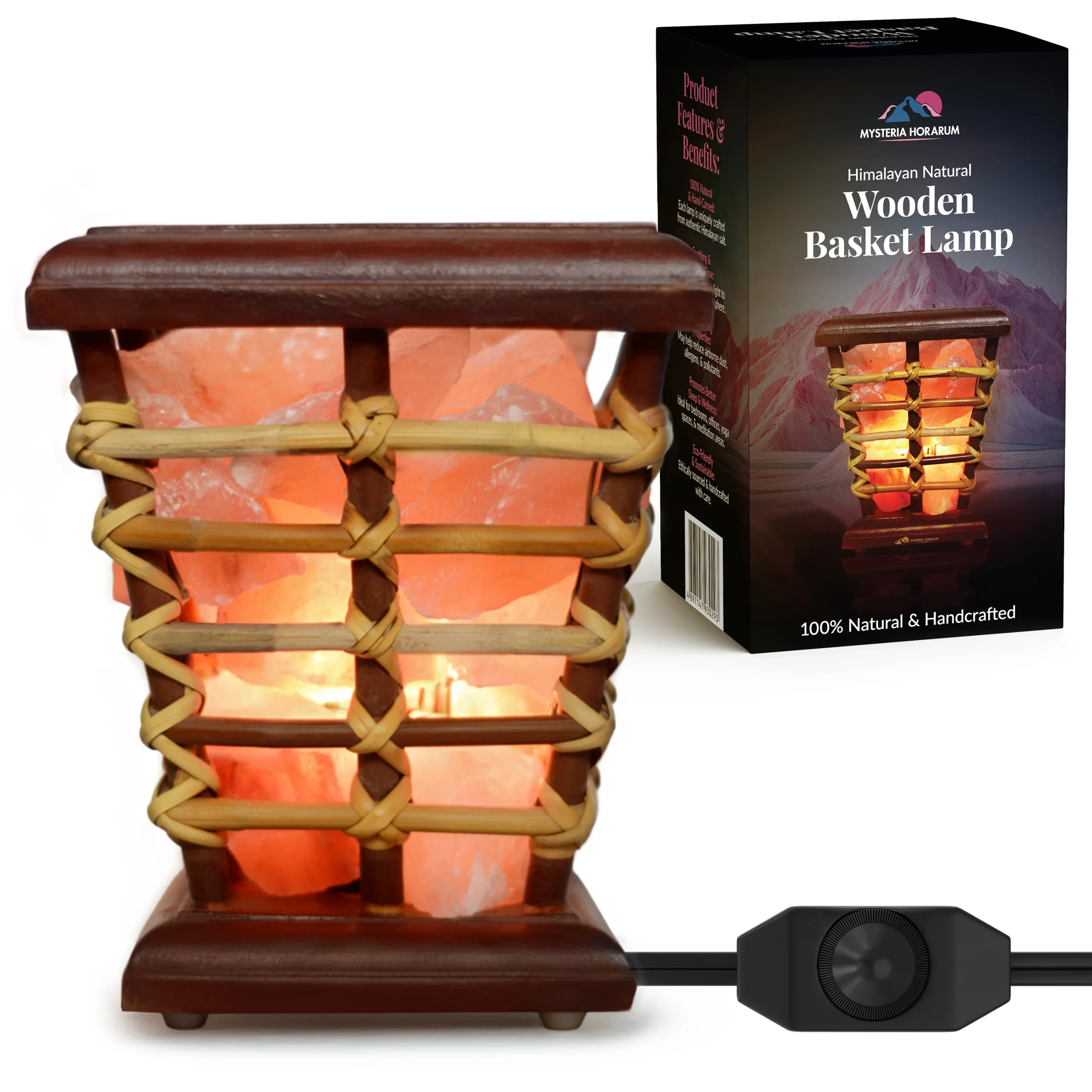 01 Wooden Basket Lamp Main Image Wooden Basket Lamp - Image 1